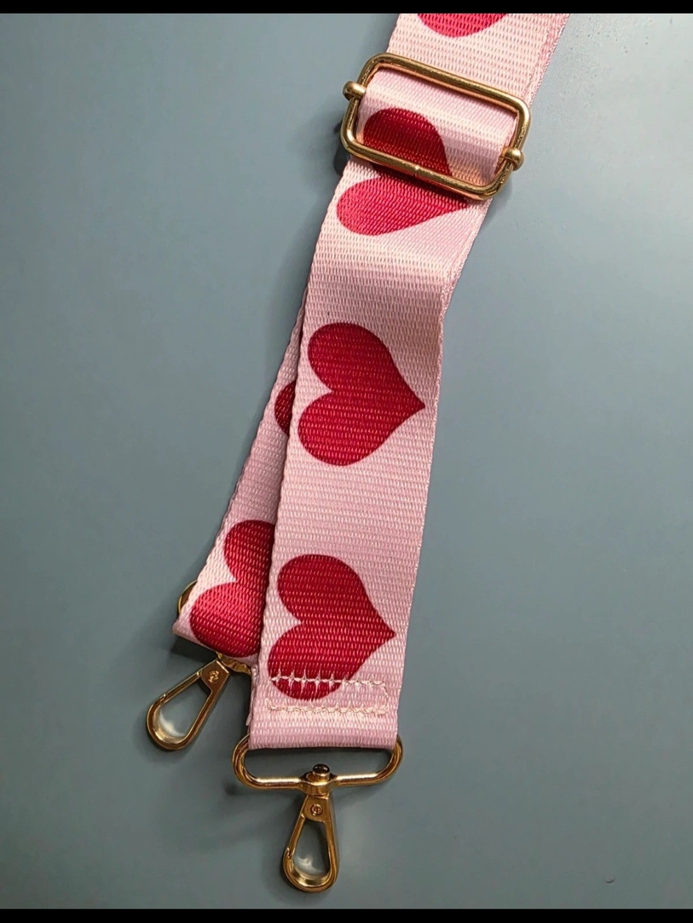 Pink Heart Print Adjustable Bag Strap with Gold Hardware